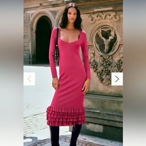 *NEW* By Anthropologie Slim Ruffle Sweater Midi Dress